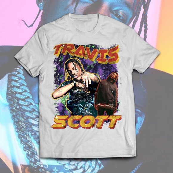 Vintage Style White Travis Scott Hip Hop Tee - Picture 1 of 2